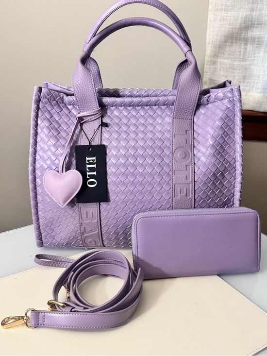 Ello Handbags - Ello Lavender Woven Vegan Leather Tote Bag+ CB strap Heart Charm & Wallet-NWT